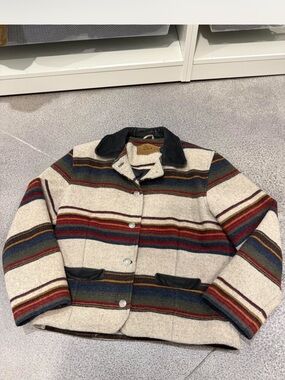 Vintage 80s Woolrich Striped Pea Coat Aztec Western Medium